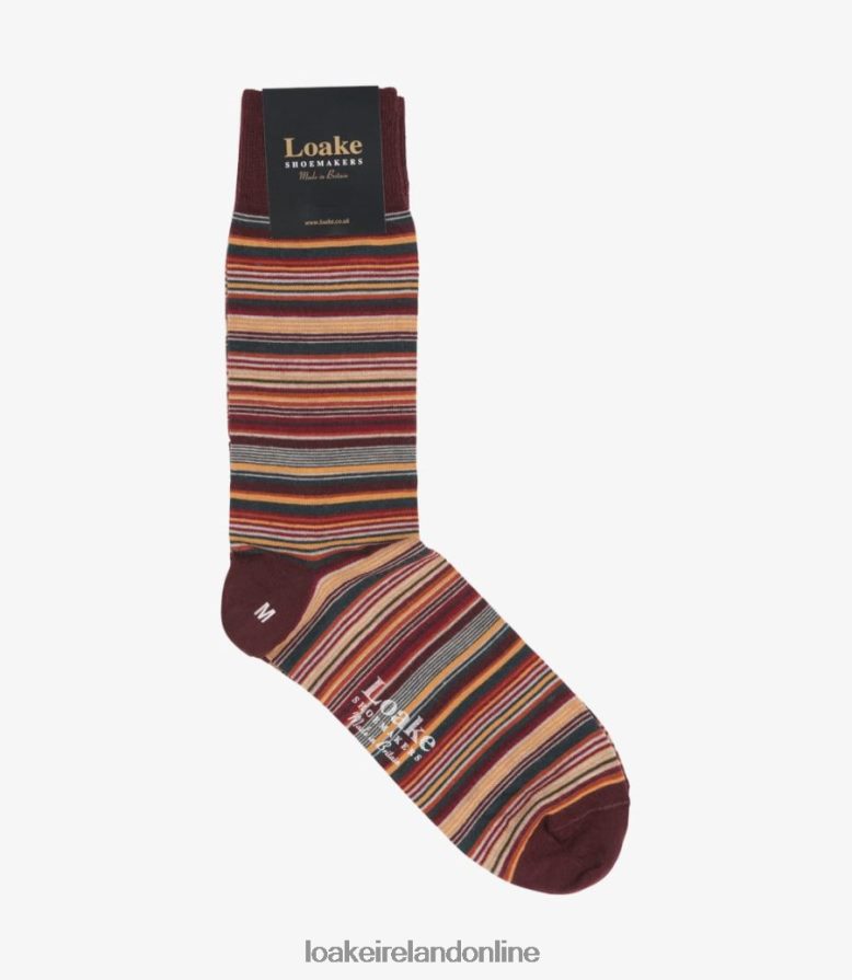 Loake 26804V262 Wine Narrow Stripe Socks Multi Colour Accessories