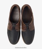 Loake 26804V76 Lymington Navy Brown Nubuck Boat Shoes - Image 3